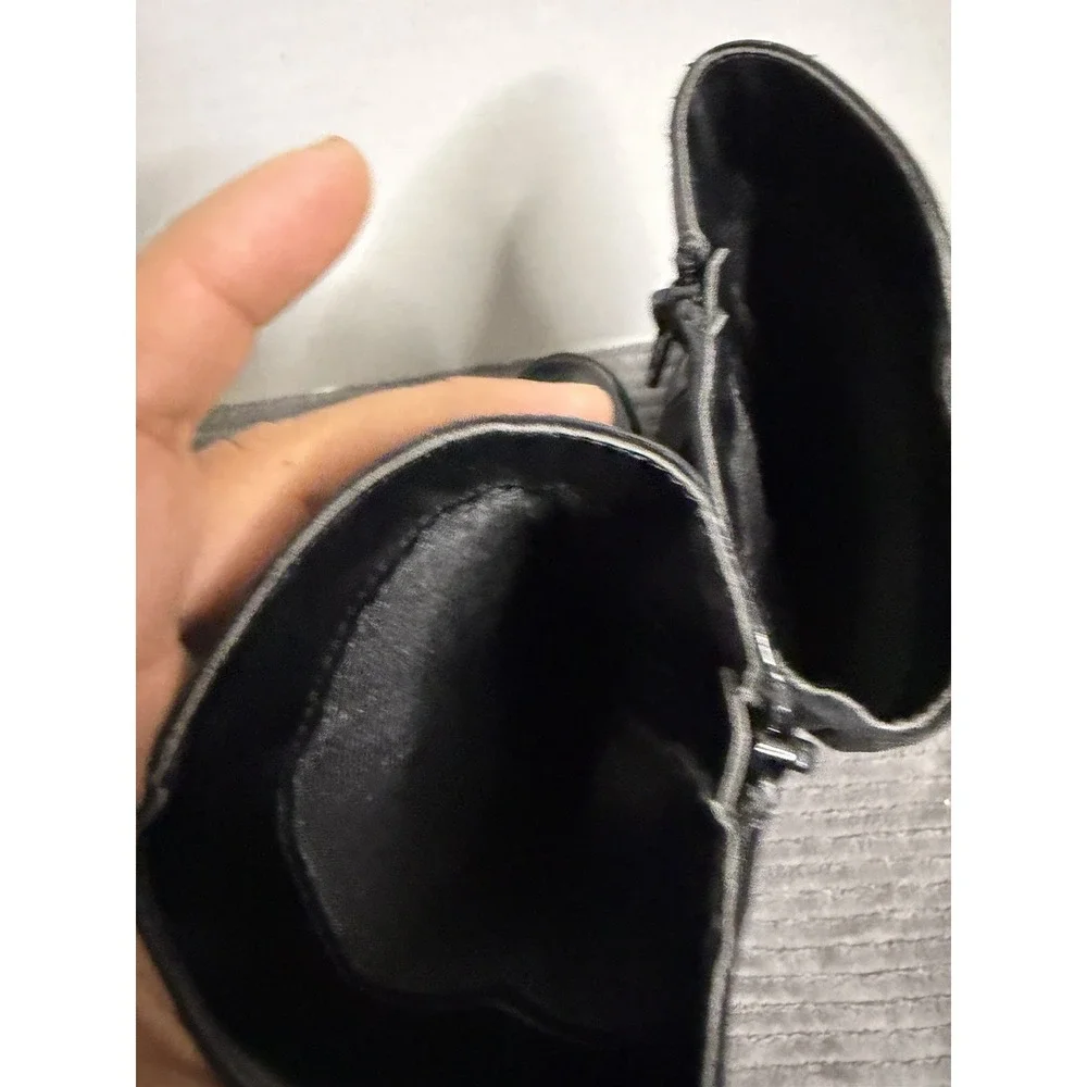 Place Girls Black Leather Round Toe Zipper Mid Calf Chelsea Boots Size 8